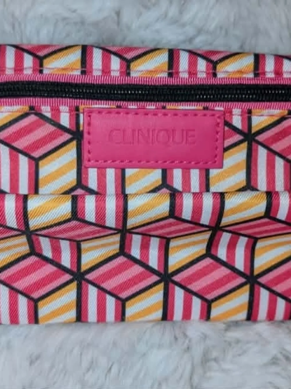 Clinique Pink and Gold Geometric Cosmetic Pouch
